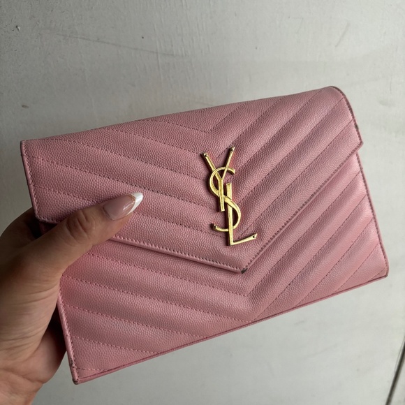 YSL Saint Laurent Matelasse Wallet on Chain (WOC) Grain De Poudre Chevron - Picture 1 of 8